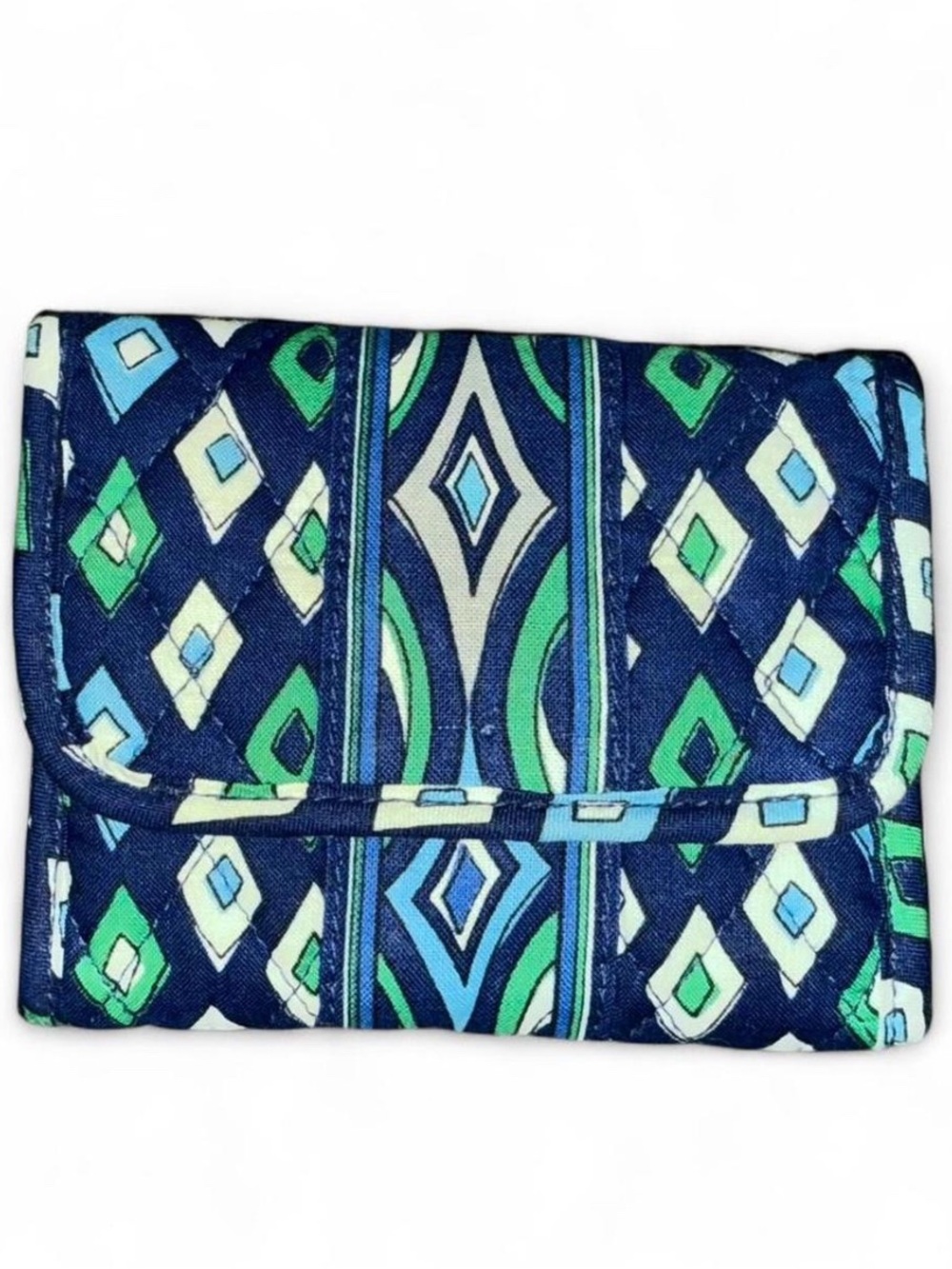 Vera Bradley Trifold Blue and Green Quilted Geometric Wallet